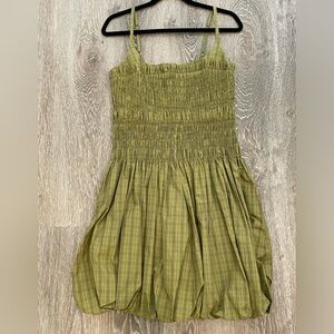Rebecca Taylor Olive Plaid Smocked Babydoll Bubble Dress 6